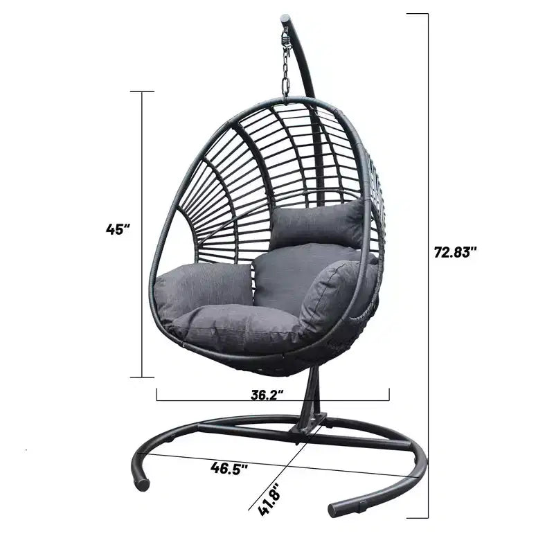 Fauteuil suspendu de jardin, Chaise œuf suspendue avec grand siège, coussin, large base, Balancelle œuf tressée à la main pour cour, jardin