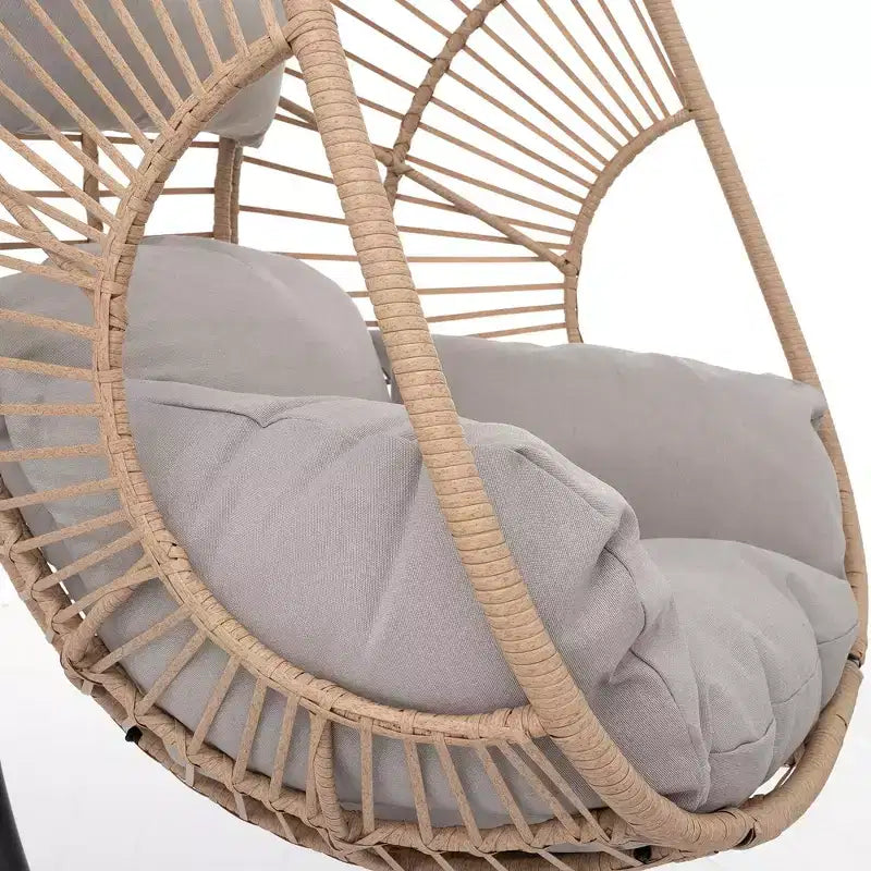 Fauteuil suspendu de jardin, Chaise œuf suspendue avec grand siège, coussin, large base, Balancelle œuf tressée à la main pour cour, jardin