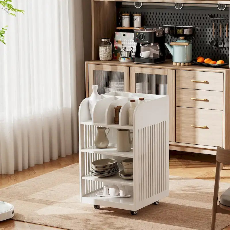 Desserte de cuisine à 4 niveaux avec étagère à épices et roulettes verrouillables, îlot de rangement de cuisine mobile au design simple