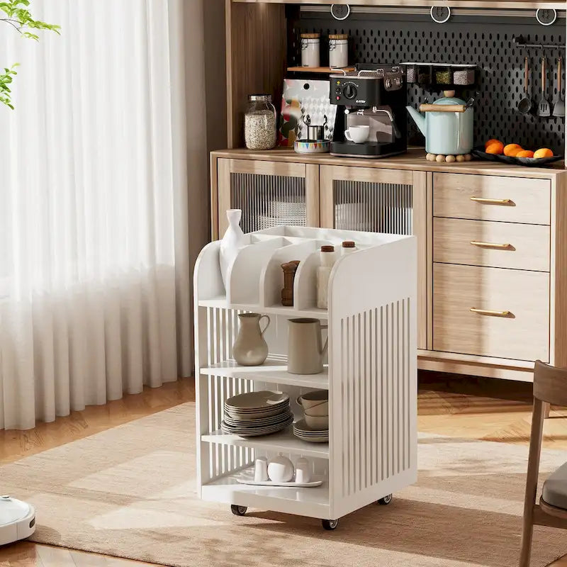 4 Tier Kitchen Island Cart with Spice Rack & Locking Casters,Simple Design Mobile Kitchen Storage Islands