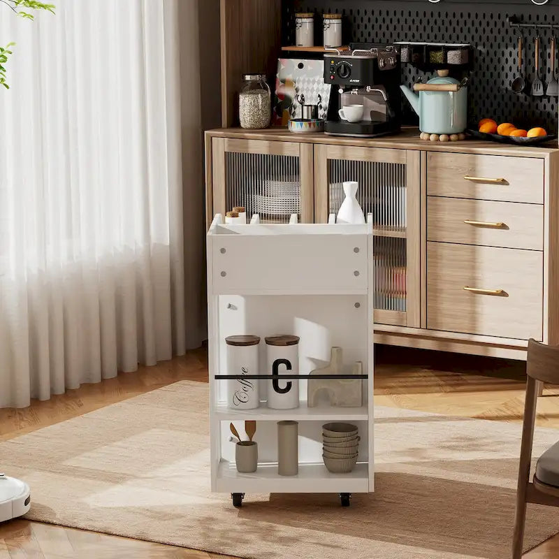 Desserte de cuisine à 4 niveaux avec étagère à épices et roulettes verrouillables, îlot de rangement de cuisine mobile au design simple