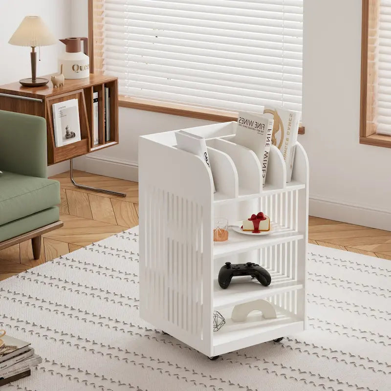 Desserte de cuisine à 4 niveaux avec étagère à épices et roulettes verrouillables, îlot de rangement de cuisine mobile au design simple