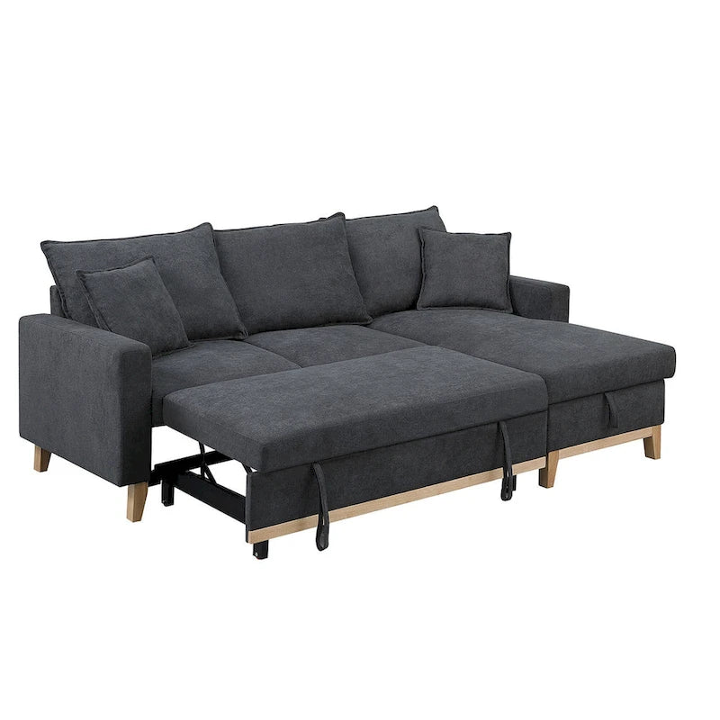 Canapé d'angle réversible convertible gris foncé en tissu tressé avec méridienne de rangement