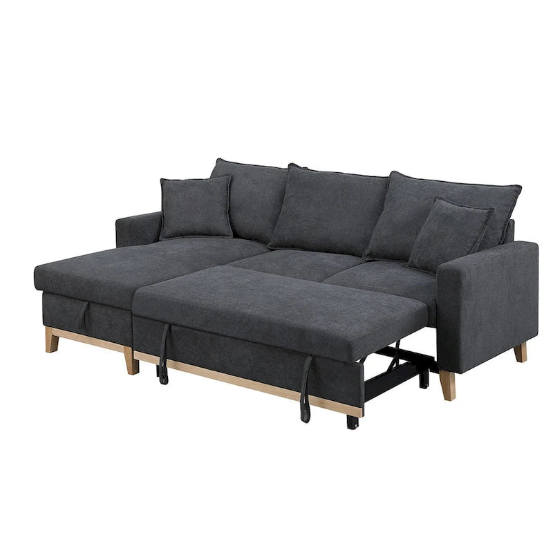 Canapé d'angle réversible convertible gris foncé en tissu tressé avec méridienne de rangement
