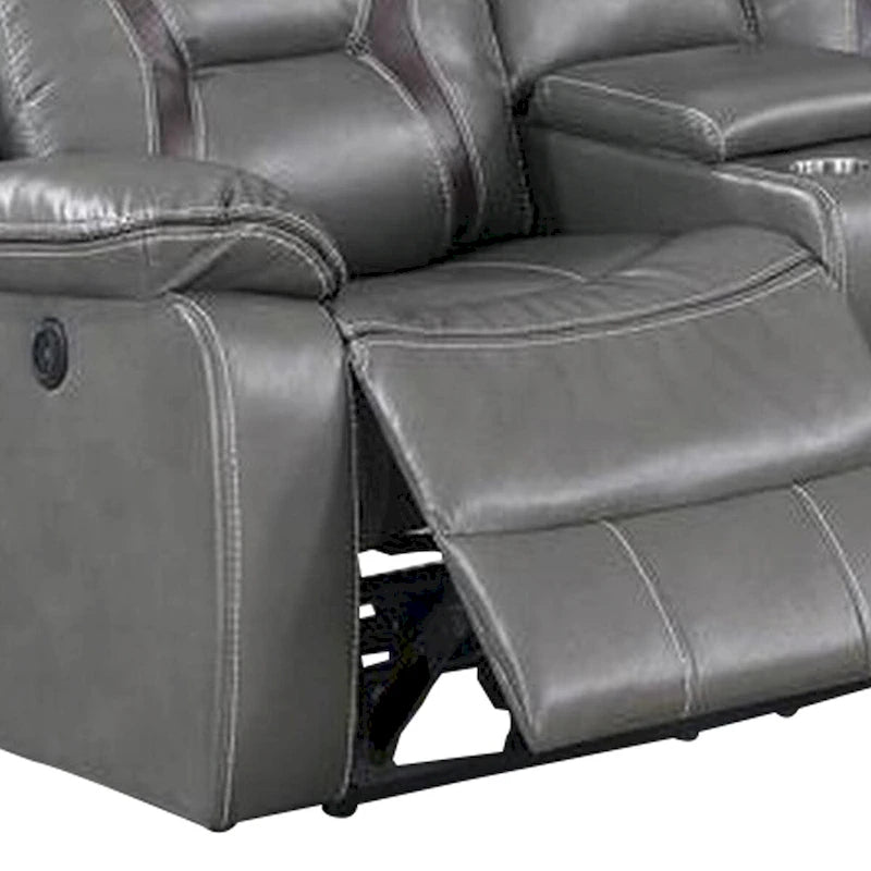 Canapé d'angle inclinable électrique Lof, port USB, similicuir gel gris