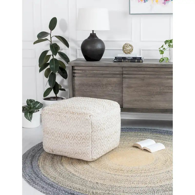 Pouf ottoman carré marron Jani Rhombus 22 pouces - Repose-pieds fait main pour salon, chambre, chambre d'enfant, chambre de bébé