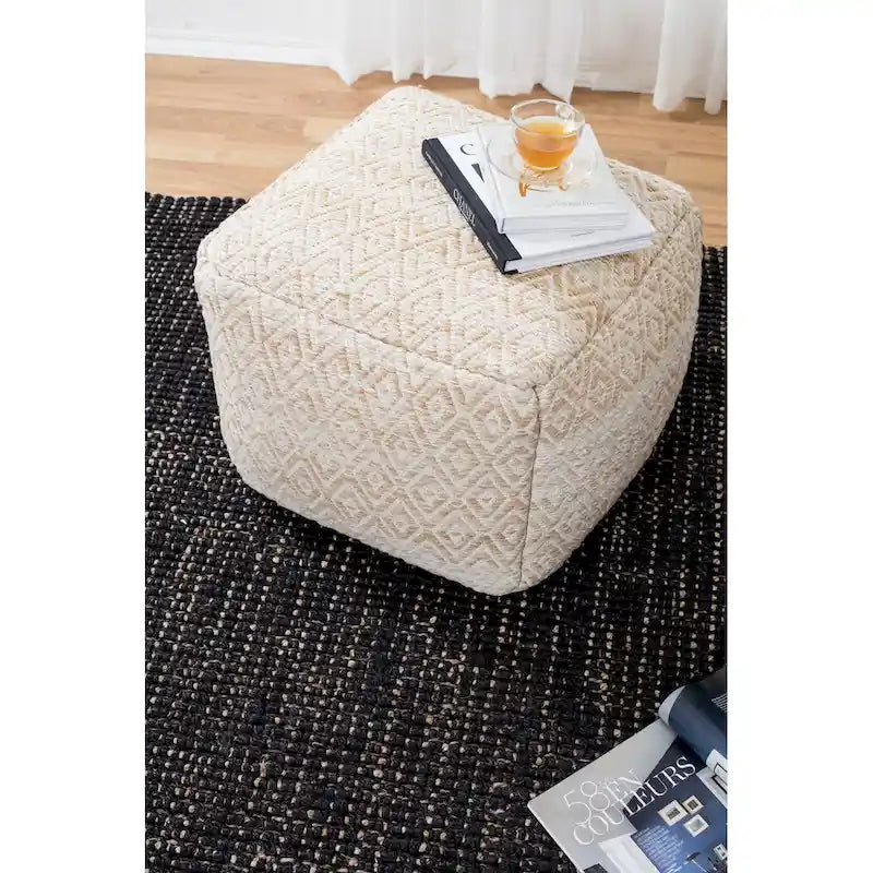 Pouf ottoman carré marron Jani Rhombus 22 pouces - Repose-pieds fait main pour salon, chambre, chambre d'enfant, chambre de bébé
