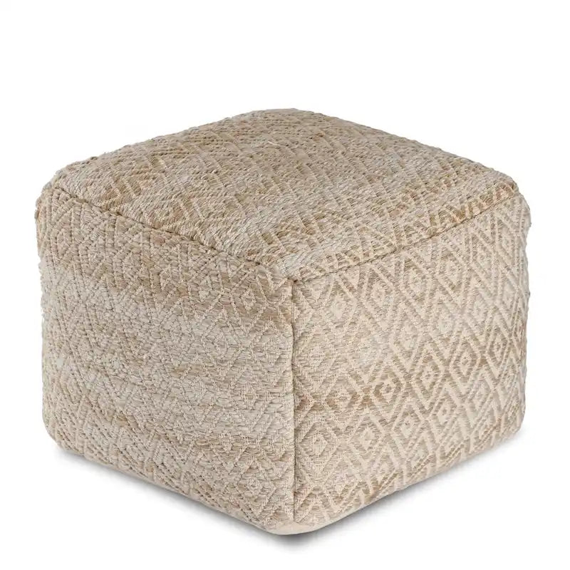 Pouf ottoman carré marron Jani Rhombus 22 pouces - Repose-pieds fait main pour salon, chambre, chambre d'enfant, chambre de bébé