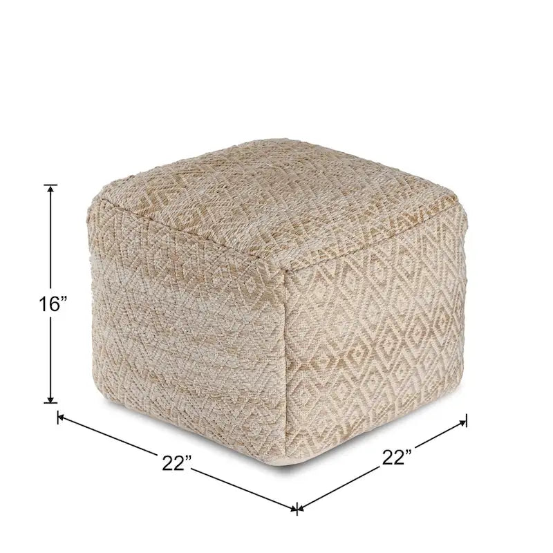 Pouf ottoman carré marron Jani Rhombus 22 pouces - Repose-pieds fait main pour salon, chambre, chambre d'enfant, chambre de bébé
