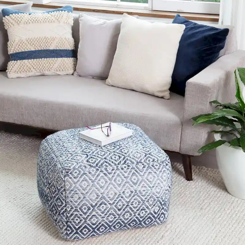 Pouf ottoman carré marron Jani Rhombus 22 pouces - Repose-pieds fait main pour salon, chambre, chambre d'enfant, chambre de bébé
