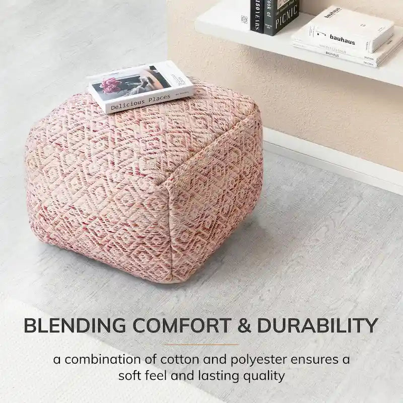 Pouf ottoman carré marron Jani Rhombus 22 pouces - Repose-pieds fait main pour salon, chambre, chambre d'enfant, chambre de bébé
