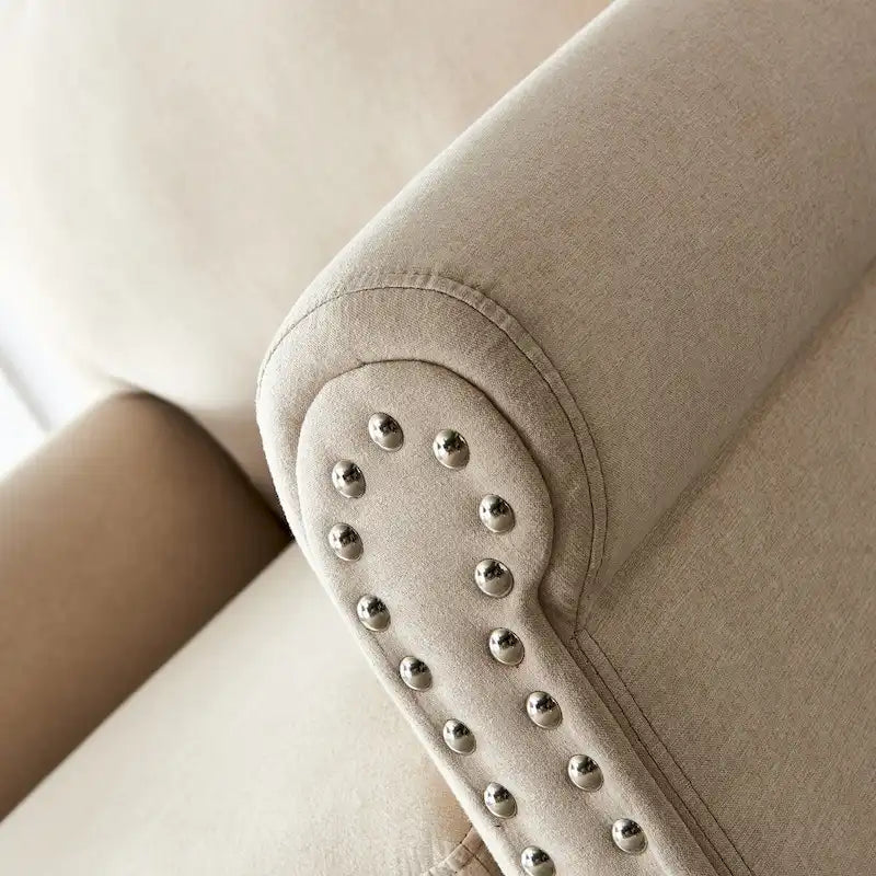 Canapé 3 places en tissu de lin avec rangement, structure en bois massif, accoudoirs arrondis et housse de coussin amovible