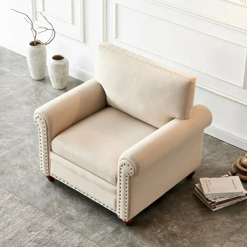 Canapé 3 places en tissu de lin avec rangement, structure en bois massif, accoudoirs arrondis et housse de coussin amovible