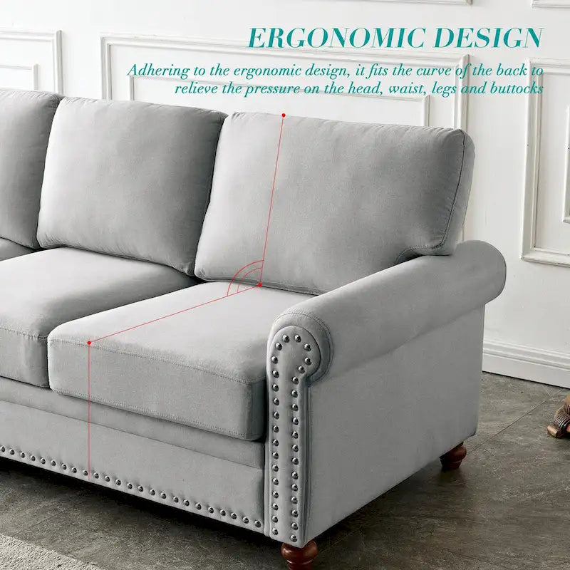 Canapé 3 places en tissu de lin avec rangement, structure en bois massif, accoudoirs arrondis et housse de coussin amovible