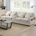 Canapé moderne en tissu de lin capitonné avec console, 4 oreillers, porte-gobelets, USB
