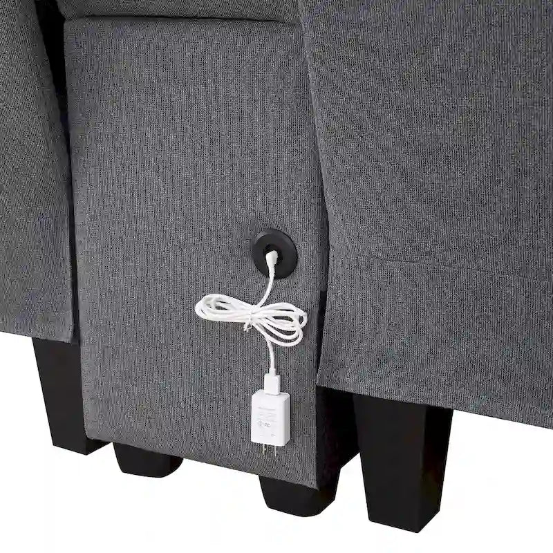 Canapé moderne en tissu de lin capitonné avec console, 4 oreillers, porte-gobelets, USB