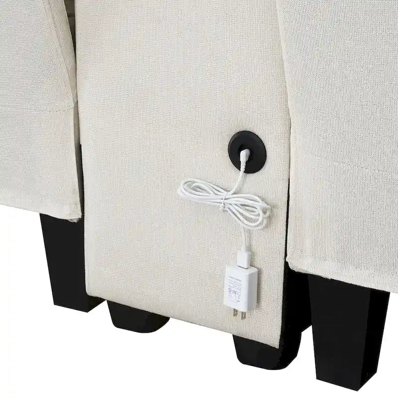 Canapé moderne en tissu de lin capitonné avec console, 4 oreillers, porte-gobelets, USB