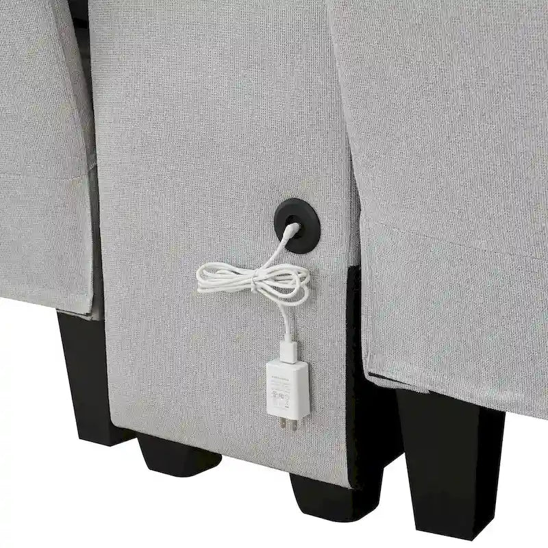 Canapé moderne en tissu de lin capitonné avec console, 4 oreillers, porte-gobelets, USB