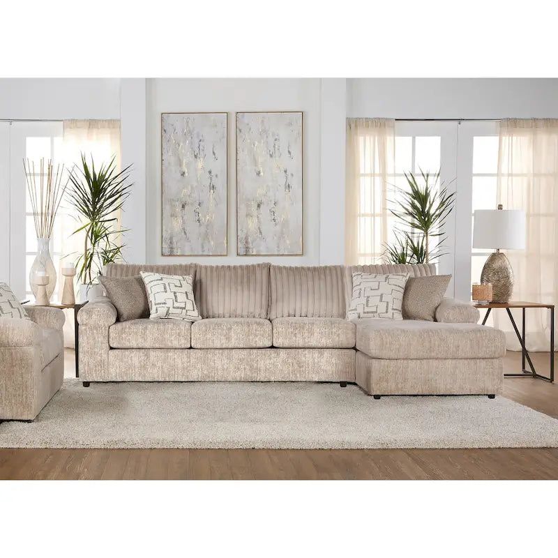 Sectionnel canapé-lit en velours côtelé à grosses côtes Nason de Roundhill Furniture avec fauteuil