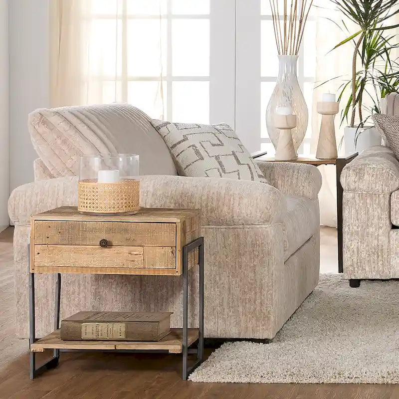 Sectionnel canapé-lit en velours côtelé à grosses côtes Nason de Roundhill Furniture avec fauteuil
