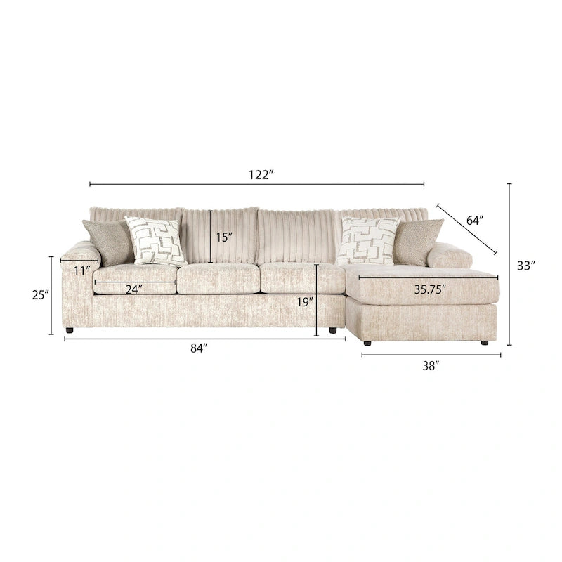 Sectionnel canapé-lit en velours côtelé à grosses côtes Nason de Roundhill Furniture avec fauteuil