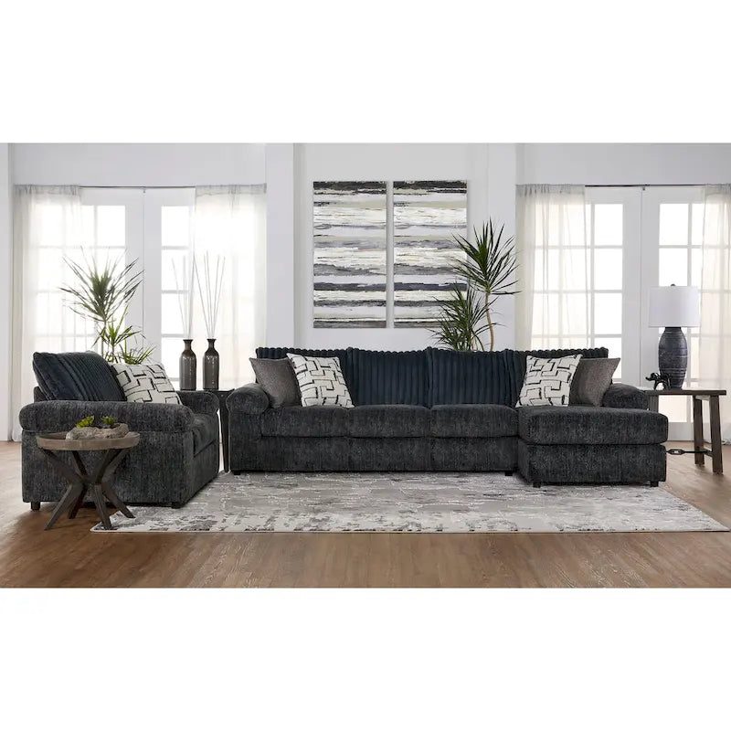 Sectionnel canapé-lit en velours côtelé à grosses côtes Nason de Roundhill Furniture avec fauteuil