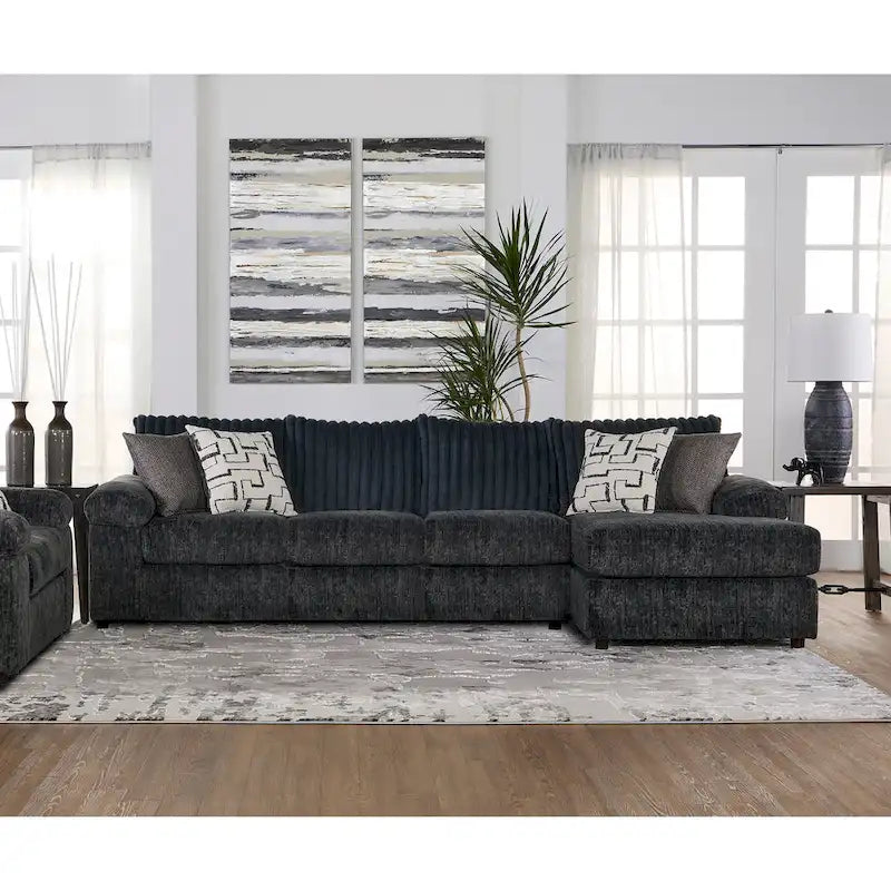 Sectionnel canapé-lit en velours côtelé à grosses côtes Nason de Roundhill Furniture avec fauteuil