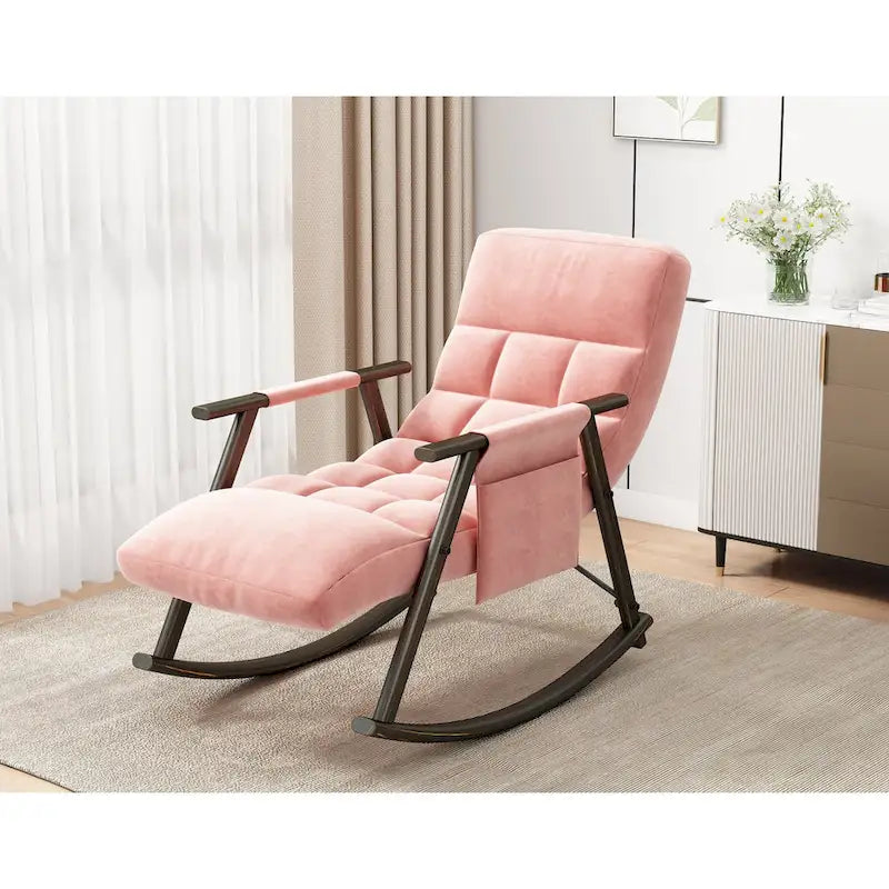 Fauteuil à bascule en velours avec repose-pieds