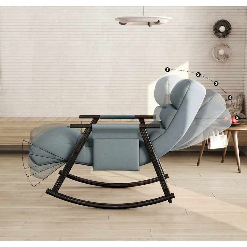 Fauteuil à bascule en velours avec repose-pieds