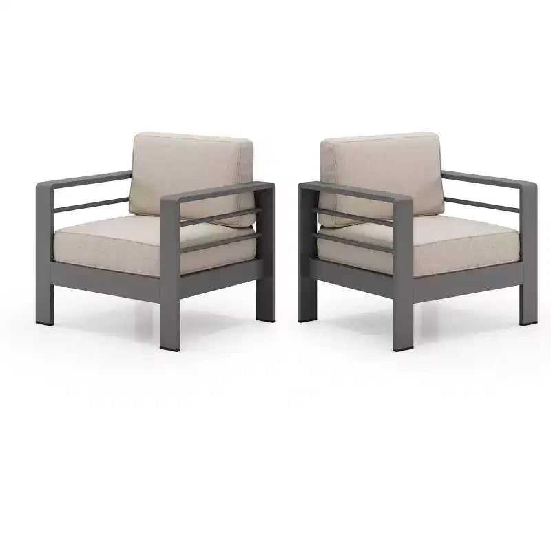 Christopher Knight Home Mysti, Fauteuil de club d'extérieur moderne en aluminium avec coussins (Lot de 2), Gris/Beige
