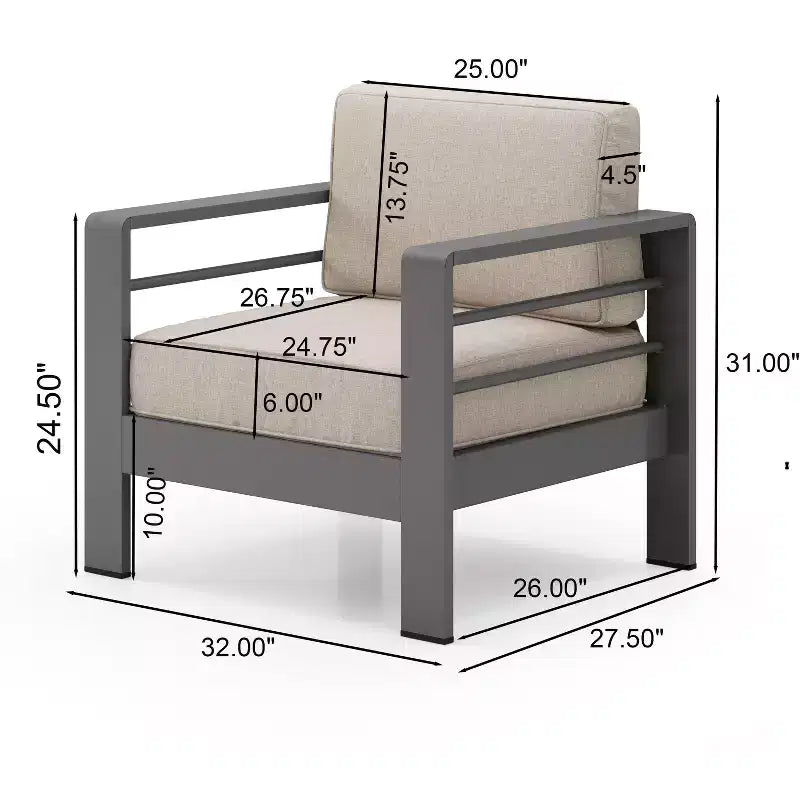 Christopher Knight Home Mysti, Fauteuil de club d'extérieur moderne en aluminium avec coussins (Lot de 2), Gris/Beige