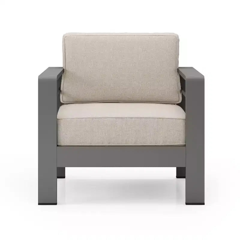 Christopher Knight Home Mysti, Fauteuil de club d'extérieur moderne en aluminium avec coussins (Lot de 2), Gris/Beige
