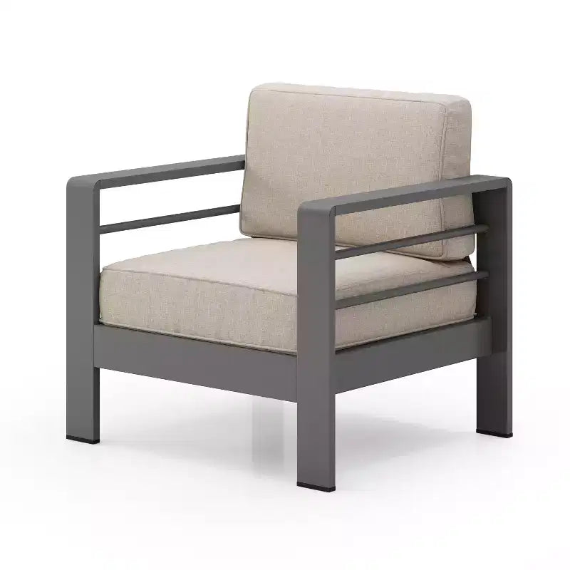 Christopher Knight Home Mysti, Fauteuil de club d'extérieur moderne en aluminium avec coussins (Lot de 2), Gris/Beige
