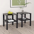 Lot de 2, table à thé en verre à deux niveaux, petite table ronde, table d'appoint de chambre à coucher, table d'appoint de salon, Noir
