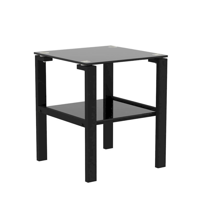 Lot de 2, table à thé en verre à deux niveaux, petite table ronde, table d'appoint de chambre à coucher, table d'appoint de salon, Noir