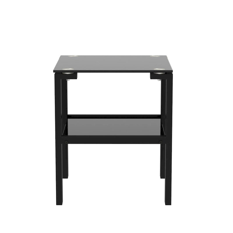 Lot de 2, table à thé en verre à deux niveaux, petite table ronde, table d'appoint de chambre à coucher, table d'appoint de salon, Noir