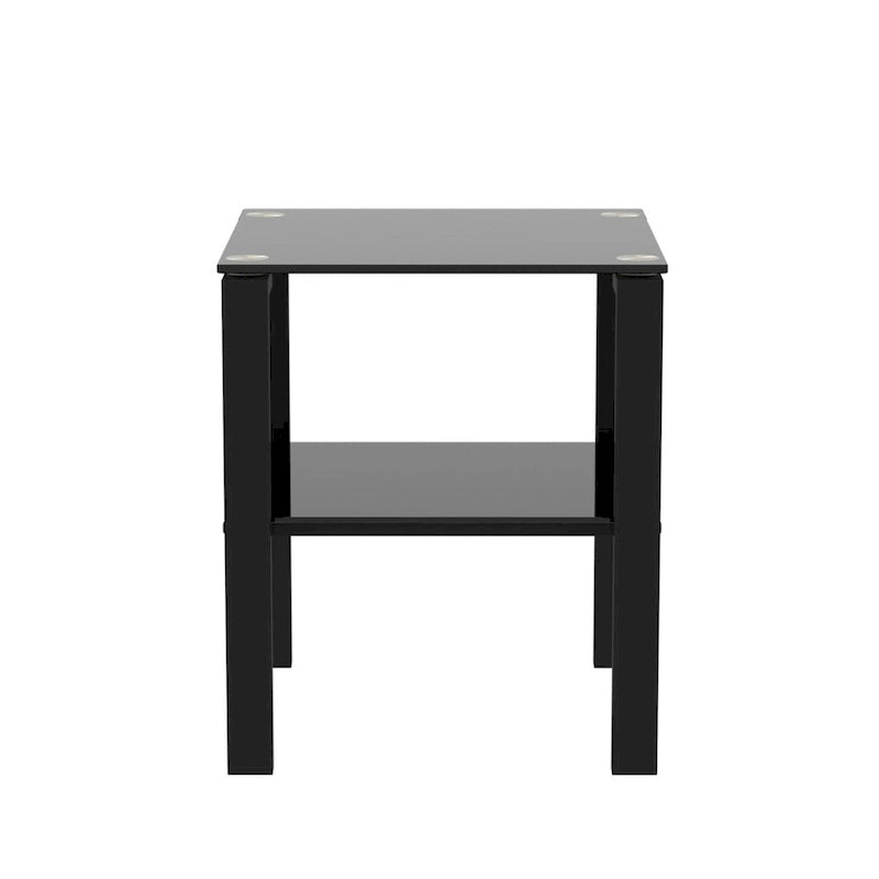 Lot de 2, table à thé en verre à deux niveaux, petite table ronde, table d'appoint de chambre à coucher, table d'appoint de salon, Noir