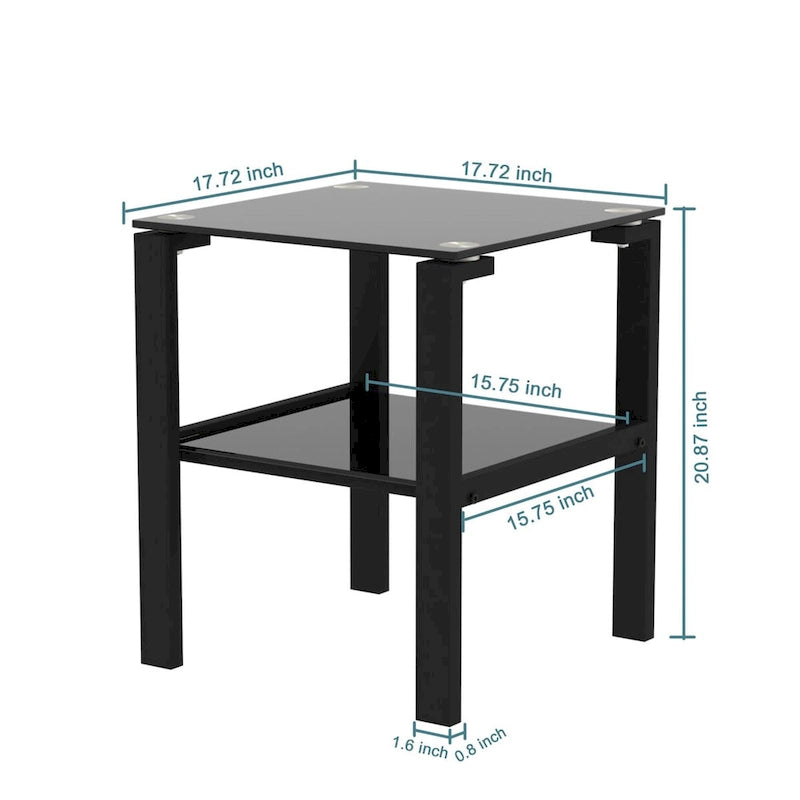 Lot de 2, table à thé en verre à deux niveaux, petite table ronde, table d'appoint de chambre à coucher, table d'appoint de salon, Noir
