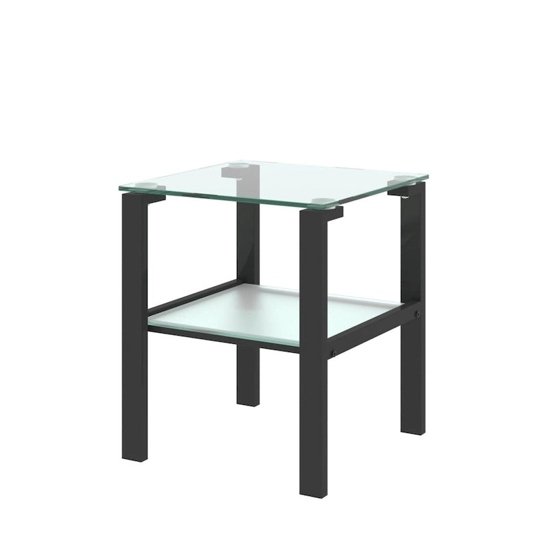 Lot de 2, table à thé en verre à deux niveaux, petite table ronde, table d'appoint de chambre à coucher, table d'appoint de salon, Noir