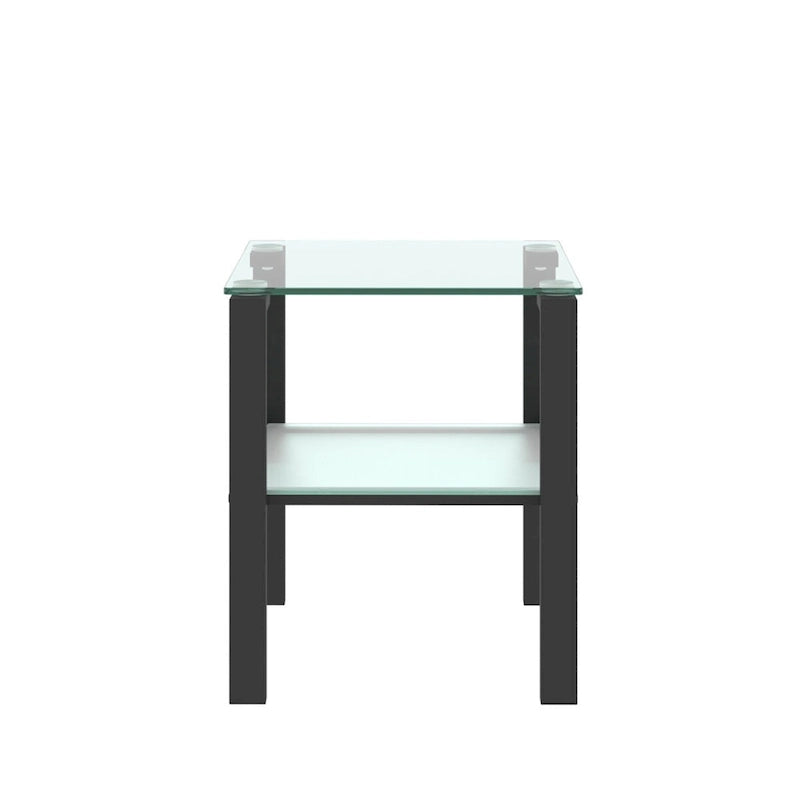 Lot de 2, table à thé en verre à deux niveaux, petite table ronde, table d'appoint de chambre à coucher, table d'appoint de salon, Noir