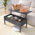 Table basse relevable bureau moderne gris clair aspect bois avec rangement dissimulé pour salon