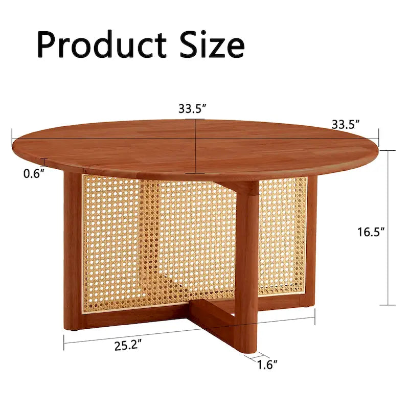 table basse en bois avec accents en rotin synthétique