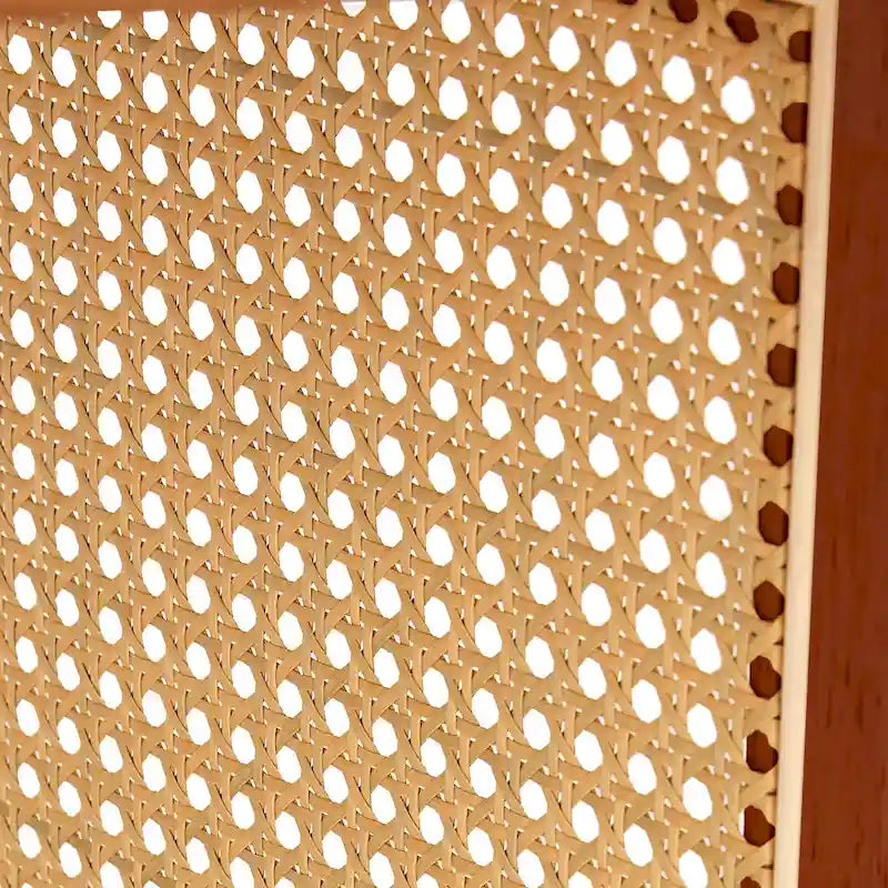 table basse en bois avec accents en rotin synthétique