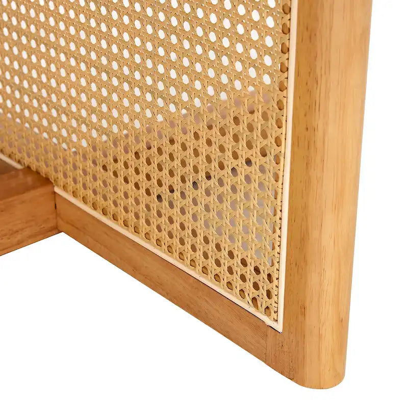 table basse en bois avec accents en rotin synthétique