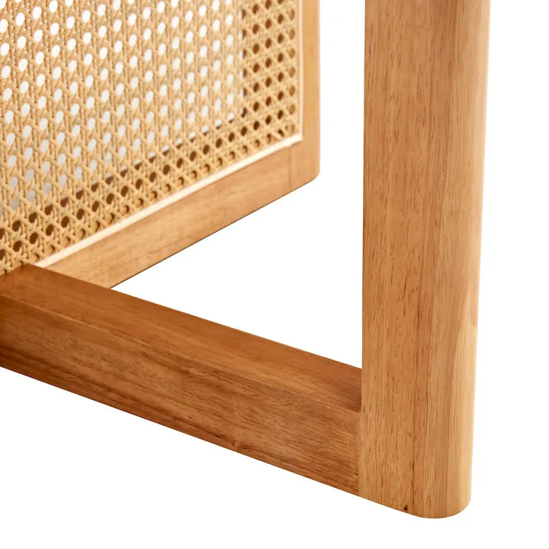 table basse en bois avec accents en rotin synthétique
