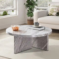 Table basse ronde moderne et élégante en bois avec surface en placage imitation marbre