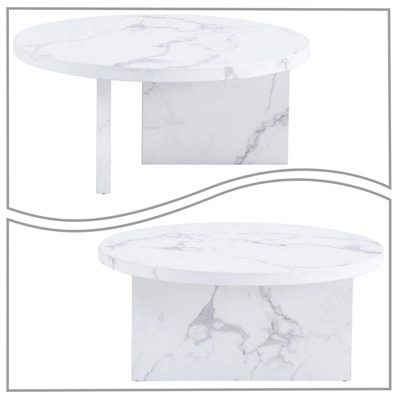 Table basse ronde moderne et élégante en bois avec surface en placage imitation marbre