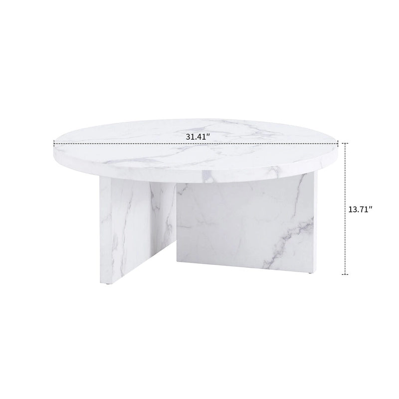 Table basse ronde moderne et élégante en bois avec surface en placage imitation marbre