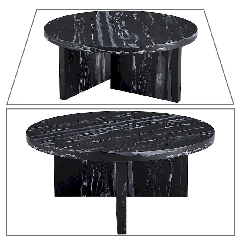 Table basse ronde moderne et élégante en bois avec surface en placage imitation marbre