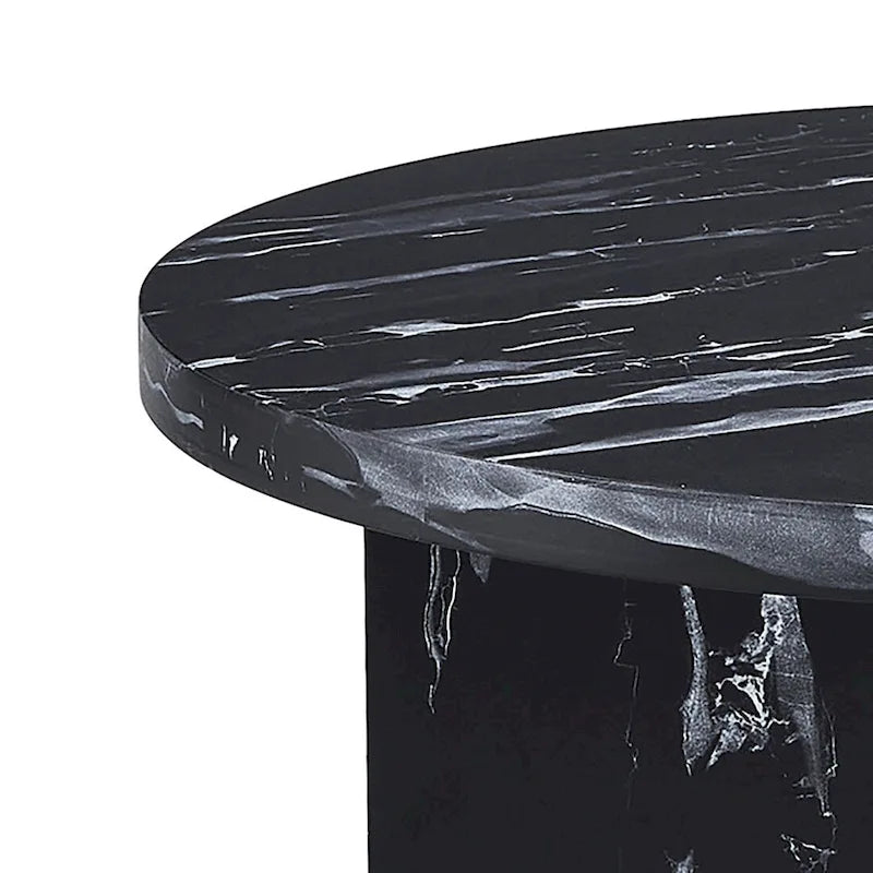 Table basse ronde moderne et élégante en bois avec surface en placage imitation marbre